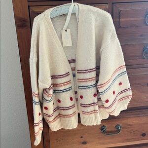 Easel Cream Cardigan with Stripes and Dots NWT
